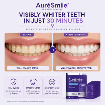 AuréSmile™ Probiotic Whitening Strips — Visibly Whiter Teeth in 30 Minutes