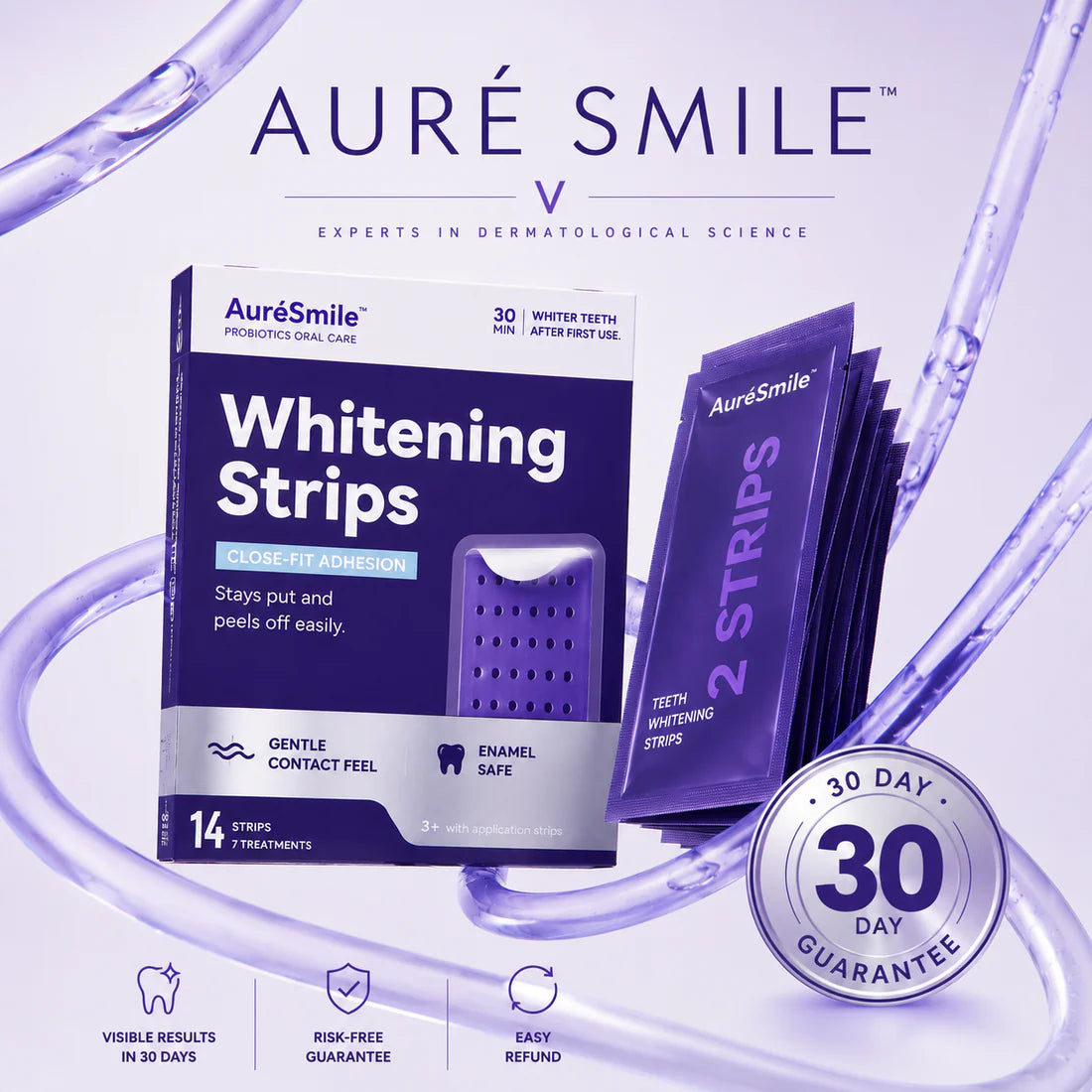 AuréSmile™ Probiotic Whitening Strips — Visibly Whiter Teeth in 30 Minutes