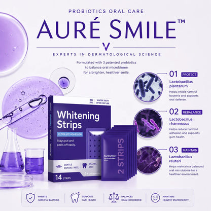 AuréSmile™ Probiotic Whitening Strips — Visibly Whiter Teeth in 30 Minutes